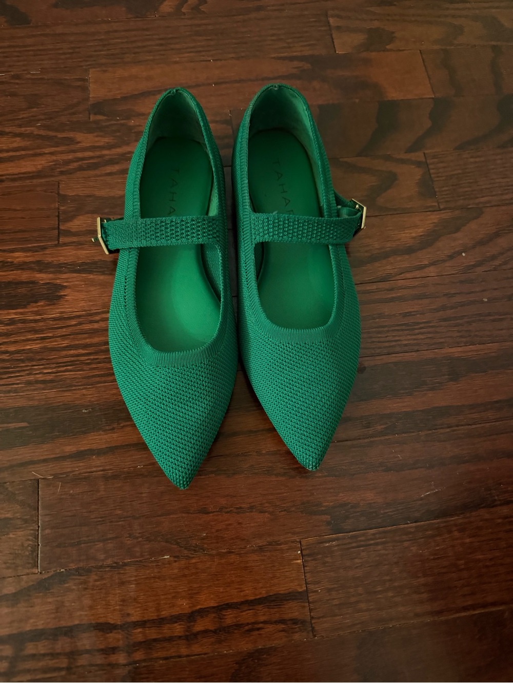Green Pointed Mary Jane Flats